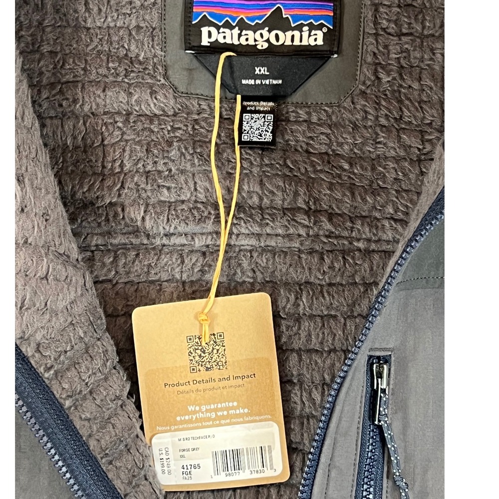 Patagonia R2 TechFace Pullover Men XXL Forge Grey 41765 Hood Fleece NWT Gorpcore - Picture 5 of 8